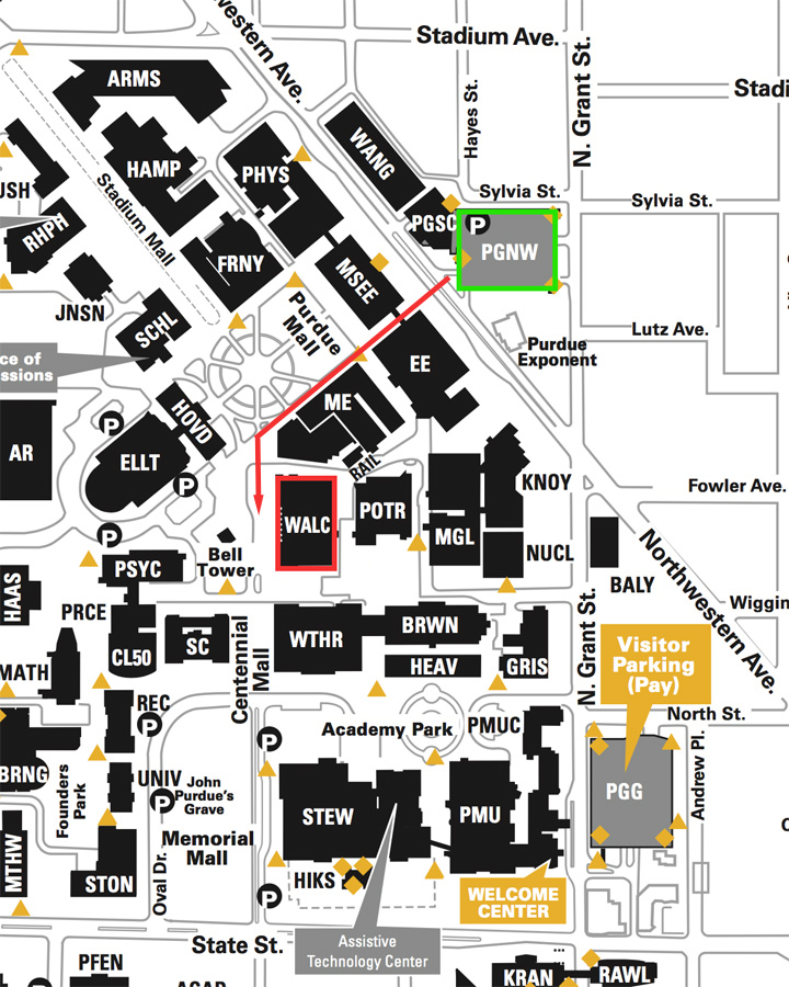 WALC Purdue map with directions